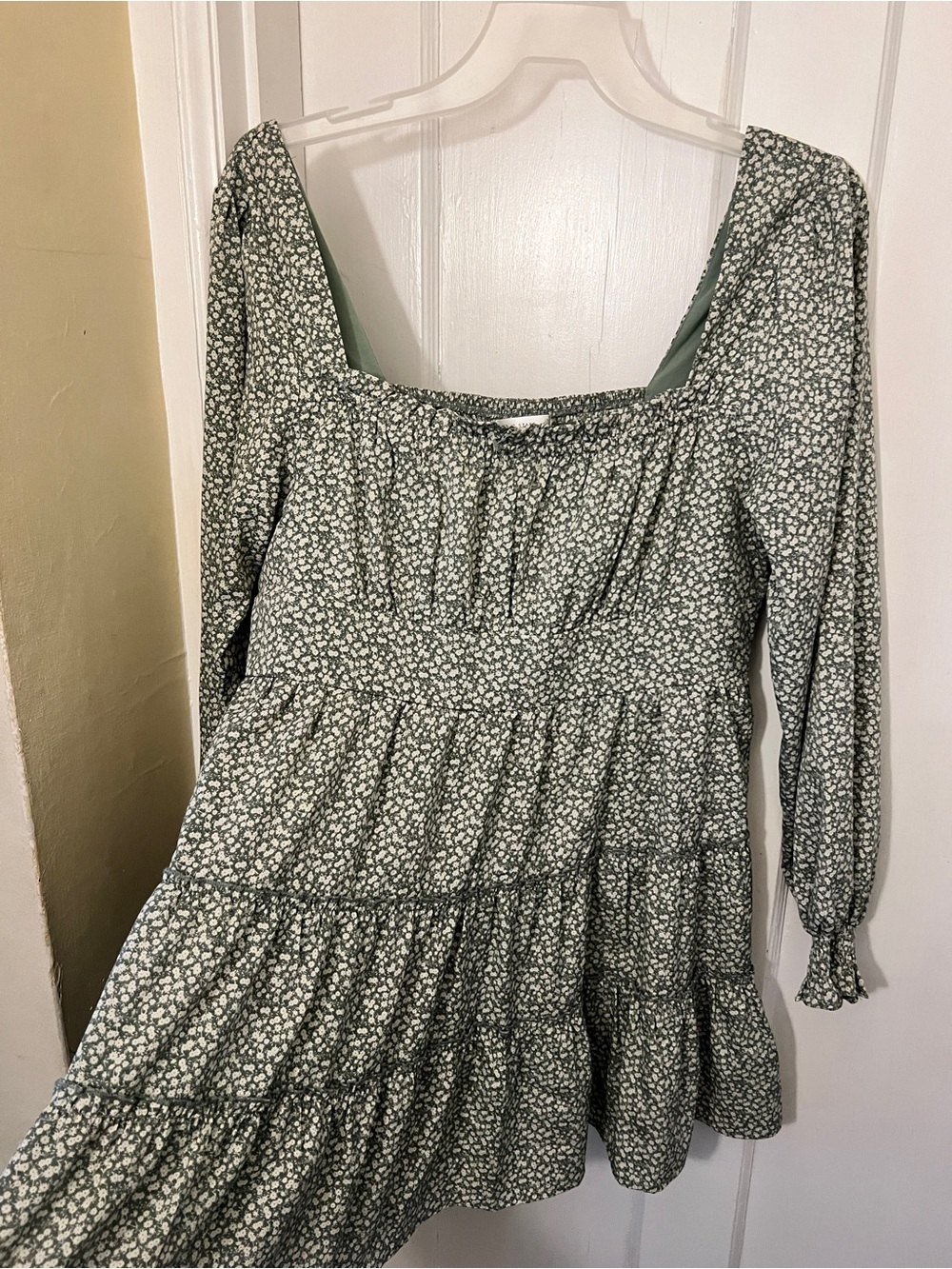 Altar'd State Sage Green Floral Square-Neck Tiered Tunic